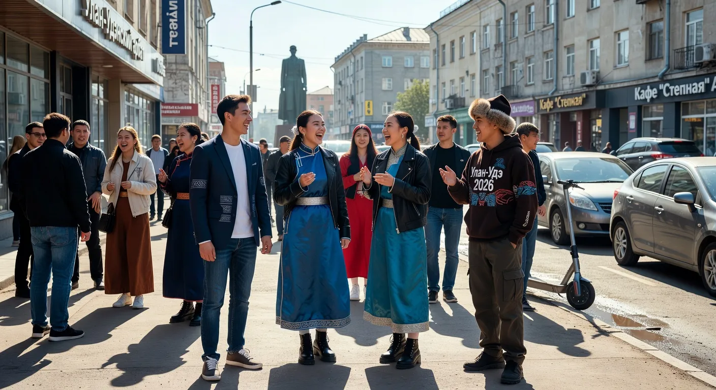 Jeunes Bouriates à Oulan-Oudé, mélange de tenues traditionnelles et modernes